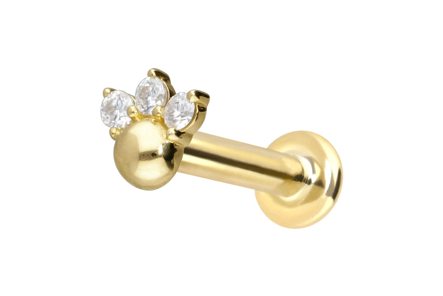 14 Karat Gold Labret Piercing mit Innengewinde 3 MOISSANITE + KUGEL